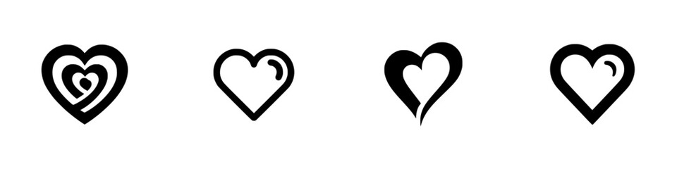 Stylized heart icons with clean lines and simple shapes, minimalist monochrome icons
