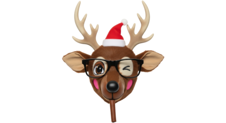 Isolated Reindeer with Glasses and Santa Hat