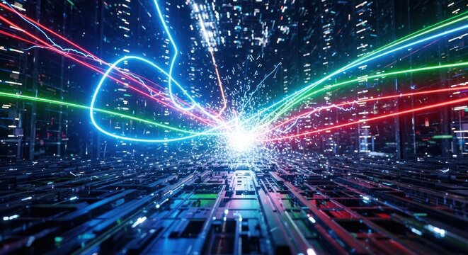 Digital pathways, vibrant light trails - Powered by Adobe