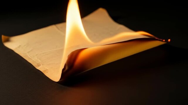 Intense flame consuming single sheet of parchment representing irreversible loss