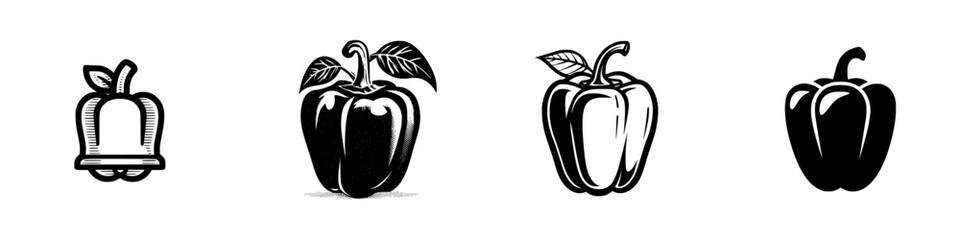 Bell Pepper Icons Set: Stylized and Silhouette Designs, minimalist monochrome icons