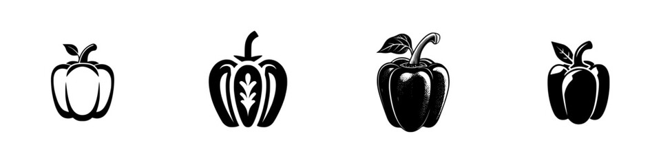 Bell Pepper Icons and Silhouettes Collection, minimalist monochrome icons