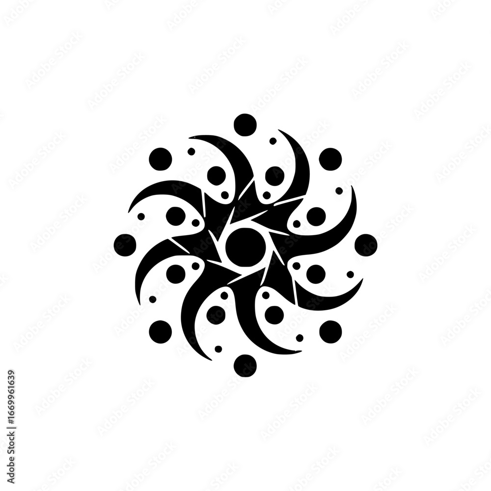 Aufkleber abstract circular swirl pattern with dots and geometric shapes, minimalist monochrome icons