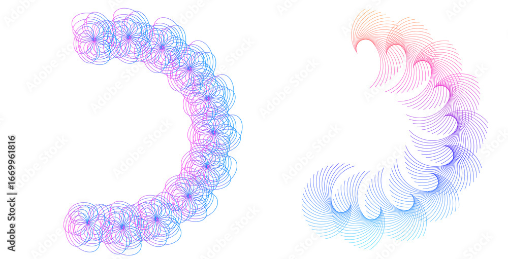 Aufkleber design elements. wave of many purple lines circle ring. abstract vertical wavy stripes on white back