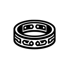 Ornate Ring with Geometric Pattern and Detailed Inlay, minimalist monochrome icons