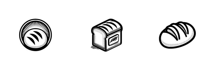 Bread Loaves and Wheat Stalk Emblem Icons, minimalist monochrome icons