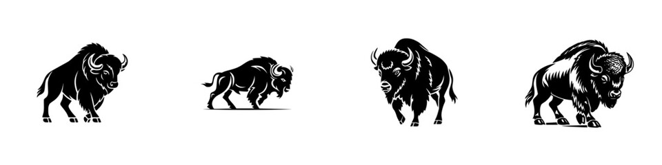 American Bison Silhouettes Majestic Wildlife Art, minimalist monochrome icons