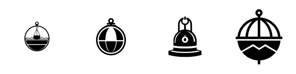 Nautical buoys and markers with simple geometric shapes and clean lines, minimalist monochrome icons