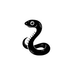 Stylized Black Snake Curled Body Wide Eyes, minimalist monochrome icons