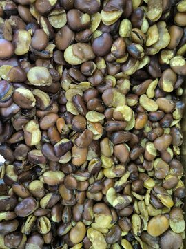 Display of snacks and treats in a supermarket, jack bean or kacang koro from Canavalia ensiformis seeds.