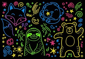 Vector illustration of abstract Halloween background with cats and decorative patterns