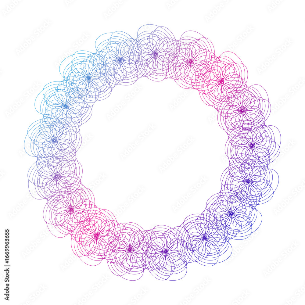 Aufkleber design elements. wave of many purple lines circle ring. abstract vertical wavy stripes on white back