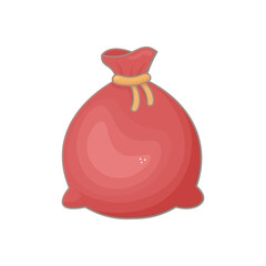 Hand drawn style Santa sack in warm red tones with a yellow rope tie, set against a white background. Perfect for Christmas cards, packaging, stickers, and seasonal design projects.