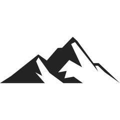 A simple black silhouette icon of a mountain range with sharp, snow-capped peaks against a plain white background.
