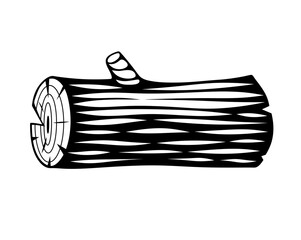 Black and white illustration of a log with bark and annual rings. Minimalist log design suitable for logos, icons, packaging for natural, ecological, and forest themes.
