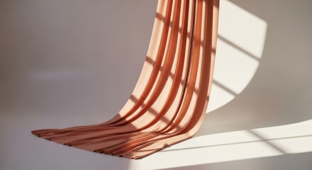 Modern Copper Curtain with Soft Lighting and Shadow Play in Minimalist Interior