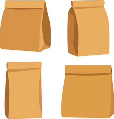 Variety of brown paper bags for school lunch or takeout food packaging options on white background