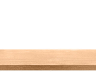 Empty wooden table, smooth wooden counter, isolated on white background.