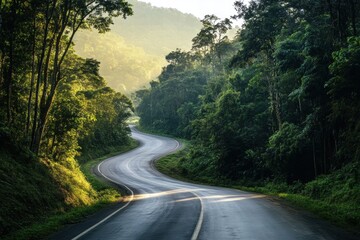 Fototapeta premium Scenic road with forest greenery