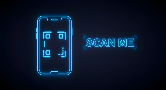 Neon "Scan Me" Message with QR Code on Smartphone | Digital Marketing, Mobile Technology Promotion, Advertising