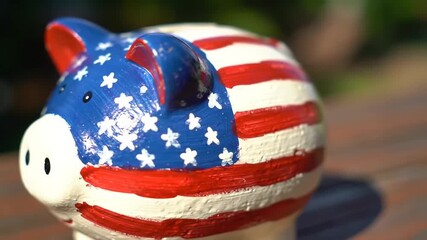 Patriotic Piggy Bank with American Flag Savings Independence Concept. - Powered by Adobe