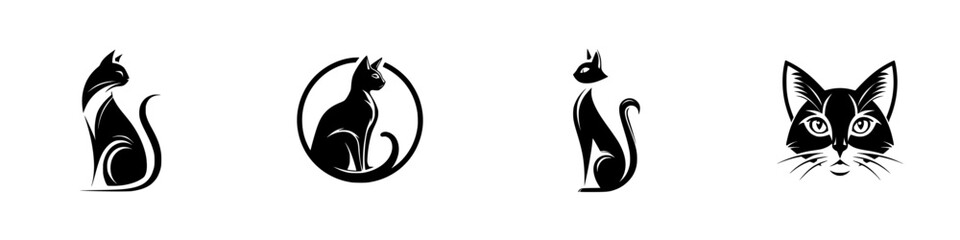 Black Cat Silhouettes Set for Logo and Icon Design, minimalist monochrome icons
