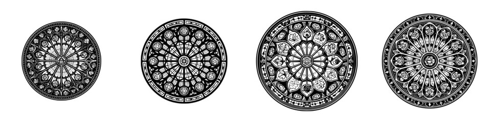 Gothic Rose Window Designs, Intricate Architectural Ornamentation, minimalist monochrome icons