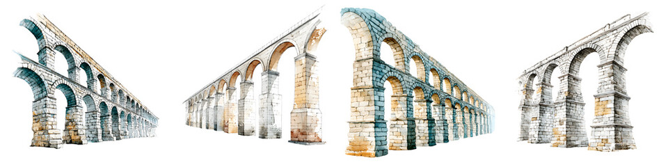 Obraz premium Watercolor Aqueduct Collection: Ancient Roman Architecture