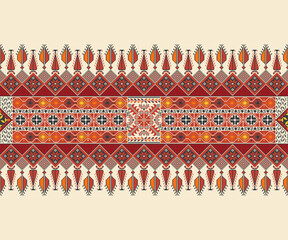 Traditional Tatreez embroidery horizontal seamless pattern, Palestinian border. Scalable vector design for print, background, template