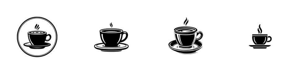 Hot Coffee Cup Icons, minimalist monochrome icons