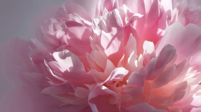 Close-up of a pink peony flower. the petals of the flower are soft and delicate, with a soft pink hue. - Powered by Adobe
