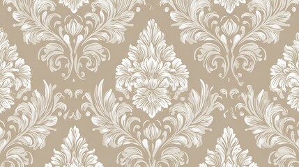 Elegant Beige Damask Floral Pattern Design