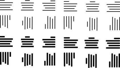 Align line icon set with solid black and outline vector illustration style. Collection of text alignment, justify, left, right, center, vertical, and formatting symbols for UI, UX, apps and web design