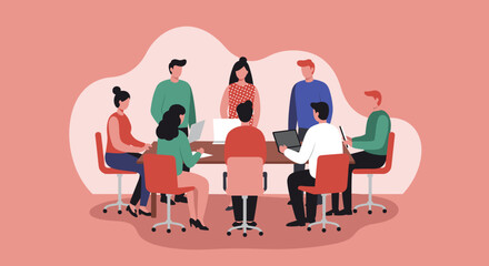 Diverse business team collaborating in a modern office meeting, discussing strategies and ideas. Perfect for corporate communication and teamwork concepts.