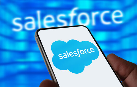 Salesforce company logo displayed on cell phone