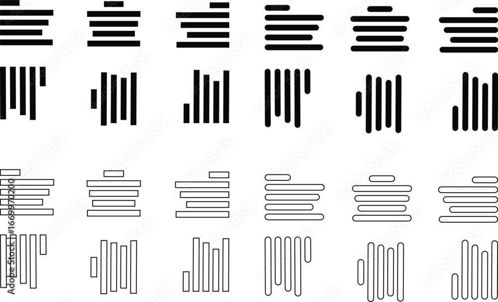 Aufkleber align line icon set with solid black and outline vector illustration style. collection of text align