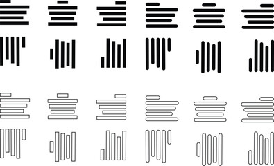 Align line icon set with solid black and outline vector illustration style. Collection of text alignment, justify, left, right, center, vertical, and formatting symbols for UI, UX, apps and web design