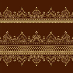 Set of Seamless borders pattern for Mehndi, Henna drawing and tattoo. Decoration in ethnic oriental, Indian style. Doodle ornament. Outline hand draw vector illustration.