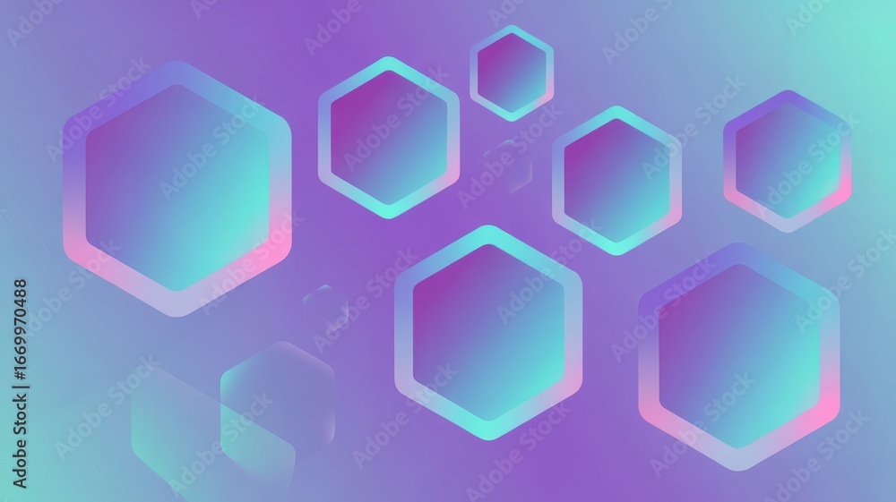 Poster abstract geometric shapes with holographic gradient on a soft pastel background