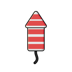 Vector illustration of a red striped firework rocket with fuse in flat design style, symbolizing celebration and festivity.
