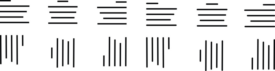 Align line icon set with solid black and outline vector illustration style. Collection of text alignment, justify, left, right, center, vertical, and formatting symbols for UI, UX, apps and web design