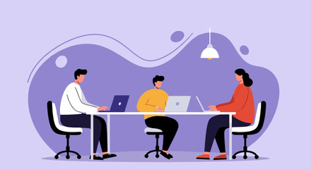 Team of professionals working diligently on laptops in a modern office. Represents collaboration, productivity, and modern business environment.