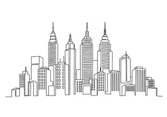 Fototapeta premium New York City skyline illustration of urban skyscrapers and buildings at night