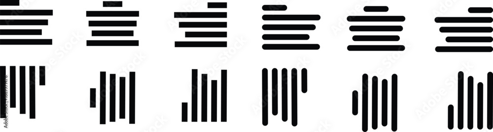 Aufkleber align line icon set with solid black and outline vector illustration style. collection of text align