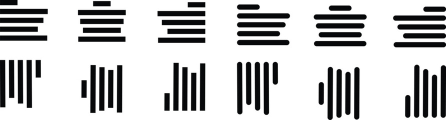 Align line icon set with solid black and outline vector illustration style. Collection of text alignment, justify, left, right, center, vertical, and formatting symbols for UI, UX, apps and web design
