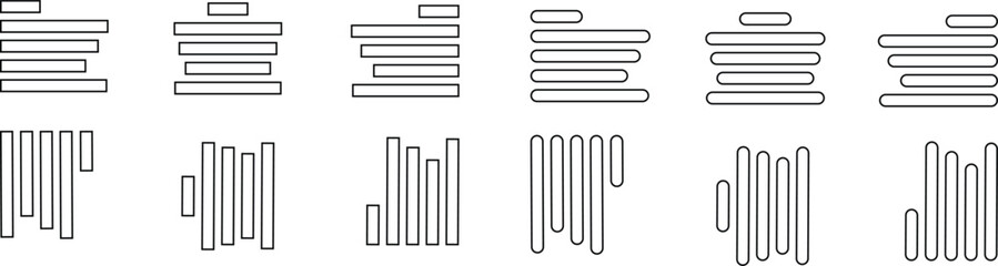 Align line icon set with solid black and outline vector illustration style. Collection of text alignment, justify, left, right, center, vertical, and formatting symbols for UI, UX, apps and web design