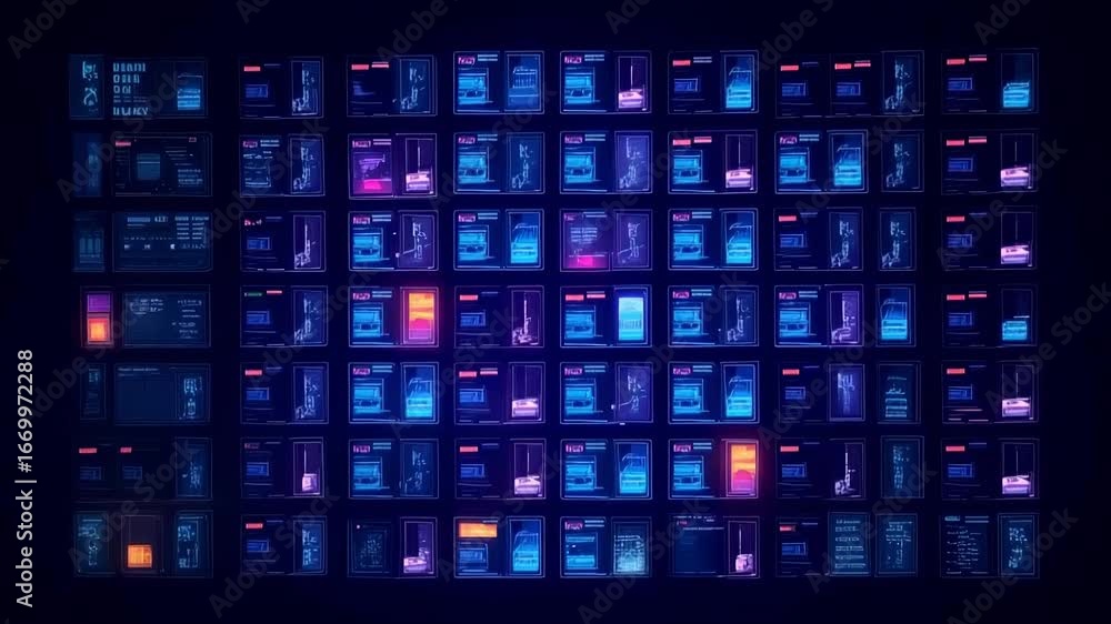 Aufkleber complex digital interface screens showcasing intricate data networks. luminescent blue and purple co