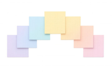 Colorful sticky notes arching across transparent surface, forming bright, organized graphic design element with clean layout