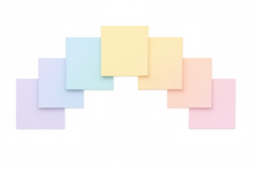 Colorful sticky notes arching across transparent surface, forming bright, organized graphic design element with clean layout