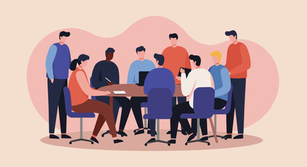 Diverse team collaborating in a modern office meeting, discussing ideas and planning strategy. Represents business innovation, partnership, and successful project development.